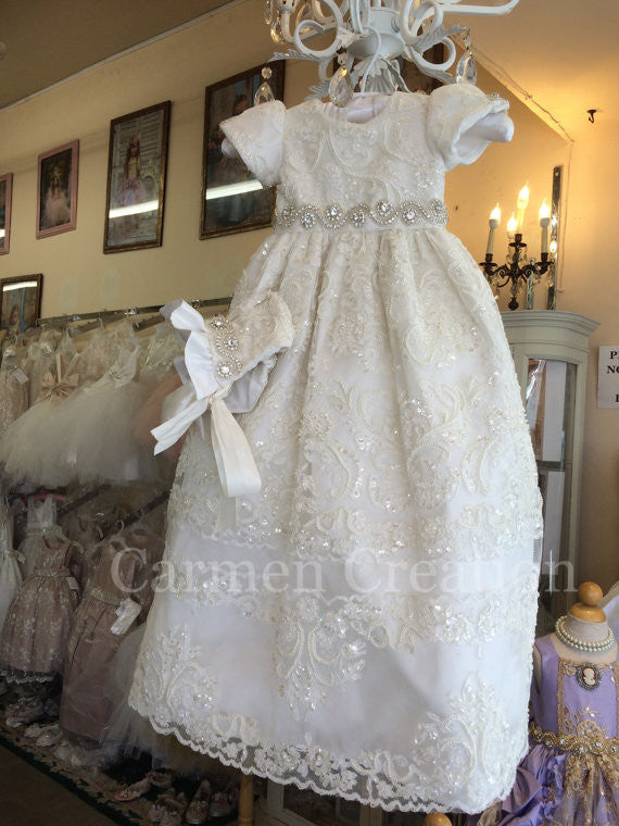 Christening gown - hi front, low back - white sz 00– Lilys Attic